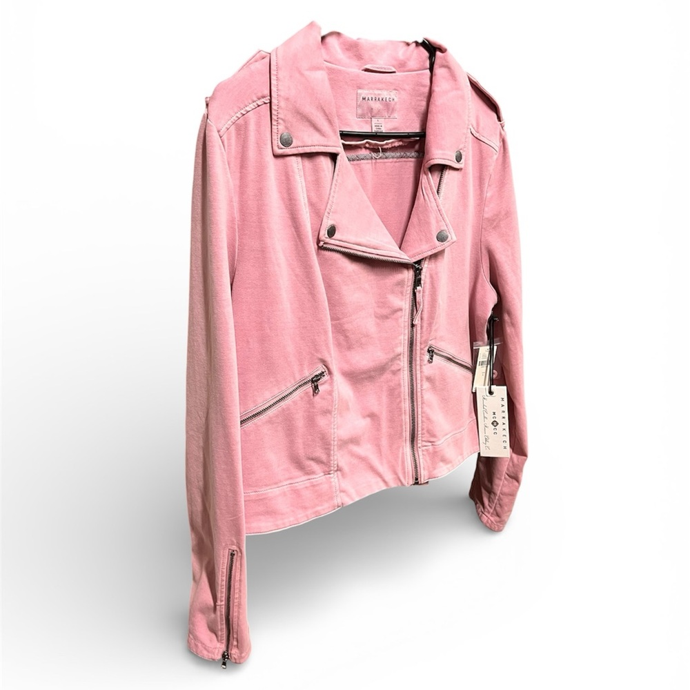Anthropologie Marrakech Jaxon Knit Moto Jacket Lilac Large NEW Boho Bikercore - Picture 4 of 11